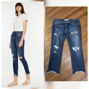 Kancan Jeans Womens 9 28 Truly High Rise Crop Ankle Raw Hem Distressed Dark Wash